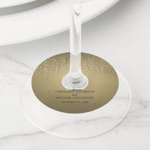 Elegant Sparkling String Lights Gold Wedding Wine Glass Tag
