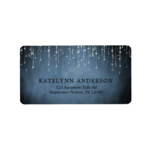 Elegant Sparkling String Lights Navy Blue Wedding Label