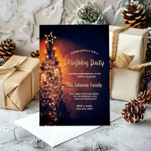 Elegant sparkling tree black Christmas party Invitation