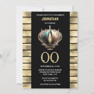 Elegant sparkling wine black gold celebration invitation