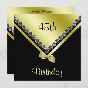 Elegant Sparkly Diamonds & Gold Bow 45th Birthday Invitation