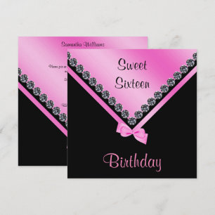 Elegant Sparkly Diamonds & Pink Bow Sweet 16 Invitation