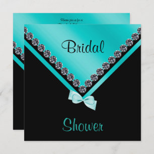 Elegant Sparkly Diamonds & Teal Bow Bridal Shower Invitation