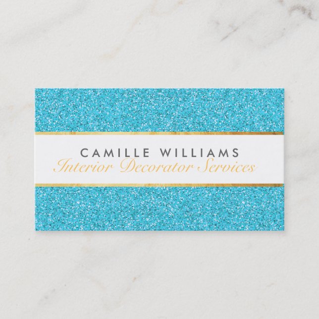 ELEGANT sparkly glamourous gold foil glitter blue Business Card (Front)
