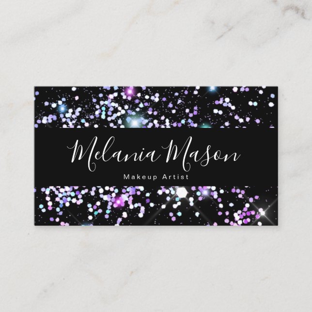 Elegant Sparkly Holographic Glitter Beauty Black Business Card (Front)