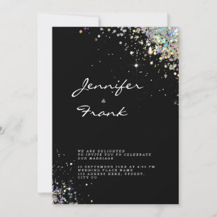 Elegant Sparkly Holographic Glitter Black Modern Invitation