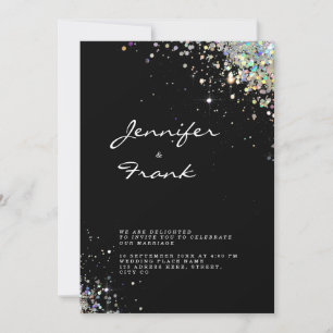 Elegant Sparkly Holographic Glitter Black Modern Invitation