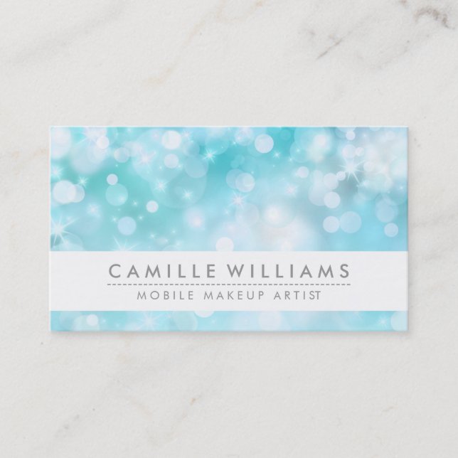 ELEGANT SPARKLY LIGHT whimsical aqua blue bokeh Business Card (Front)