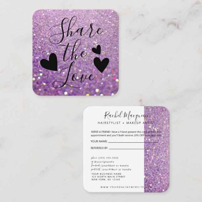 Elegant Sparkly Lilac Purple Glitter Referral Card (Front/Back)