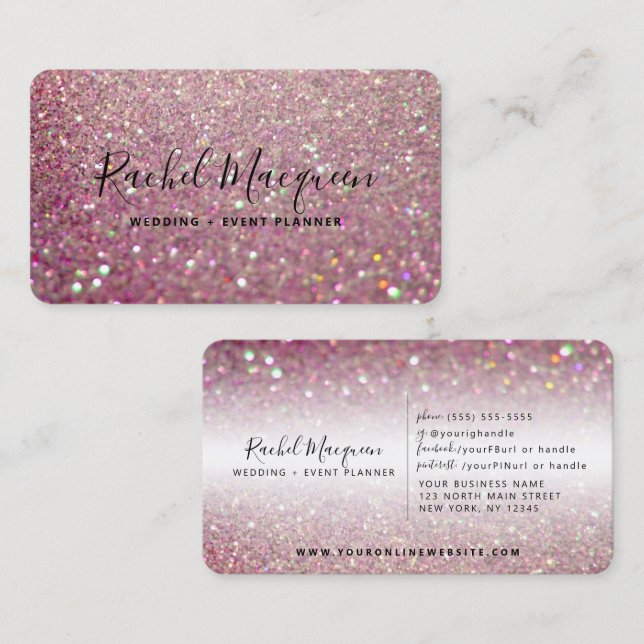 Elegant Sparkly Rose Pink Glitter Business Card (Front/Back)