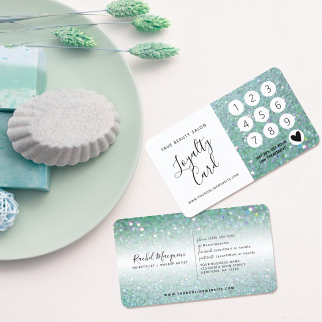 Elegant Sparkly Teal Green Glitter Loyalty Card (Creator Uploaded)