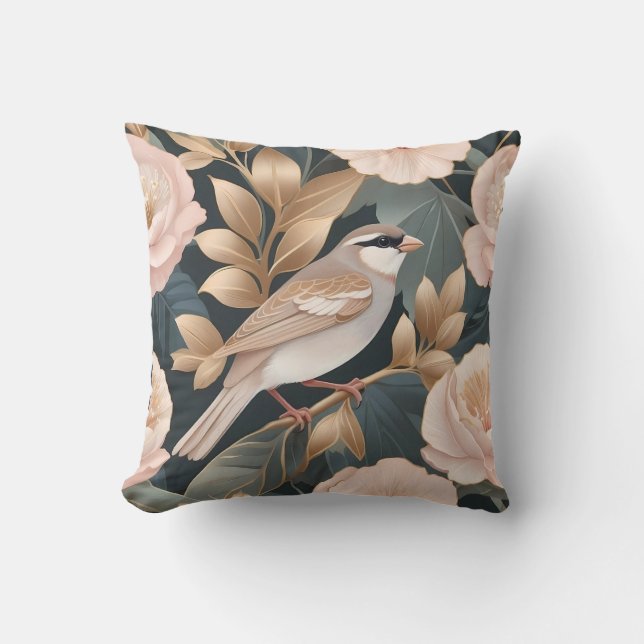 Elegant Sparrow Dusty Pink and Gold Floral Cushion (Front)