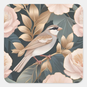 Elegant Sparrow Dusty Pink and Gold Floral Square Sticker