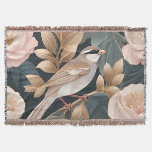 Elegant Sparrow Dusty Pink and Gold Floral Throw Blanket