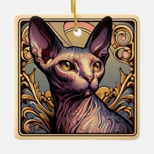 Elegant Sphinx Cat Charm Ceramic Ornament