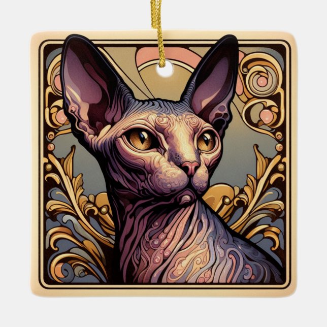 Elegant Sphinx Cat Charm Ceramic Ornament (Front)