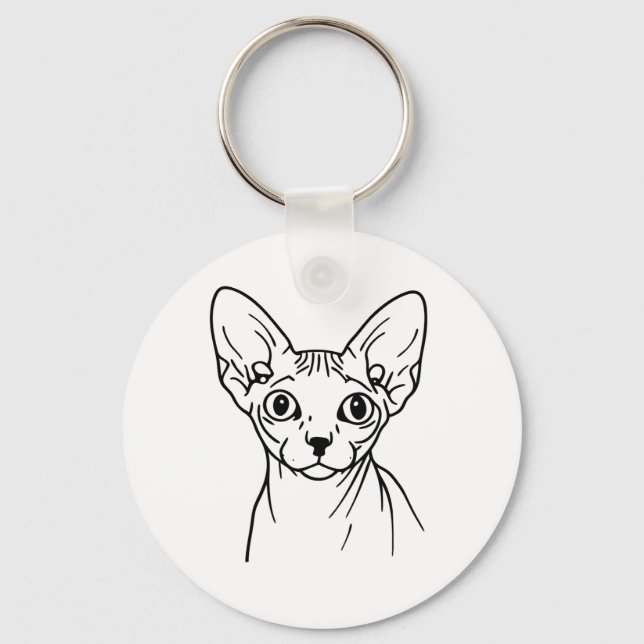 Elegant Sphynx Cat Line Art Key Ring (Front)