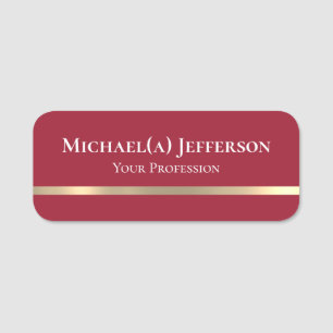 Elegant Spicy Dark Red & Gold Stylish Professional Name Tag