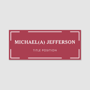 Elegant Spicy Dark Red & White Modern Professional Name Tag