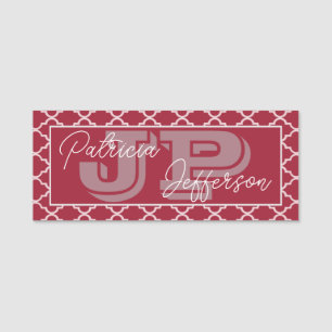 Elegant Spicy Red Moroccan Quatrefoil: Monogrammed Name Tag