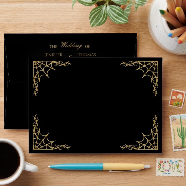 Elegant spider web Gothic Halloween Wedding Envelope (Desk)