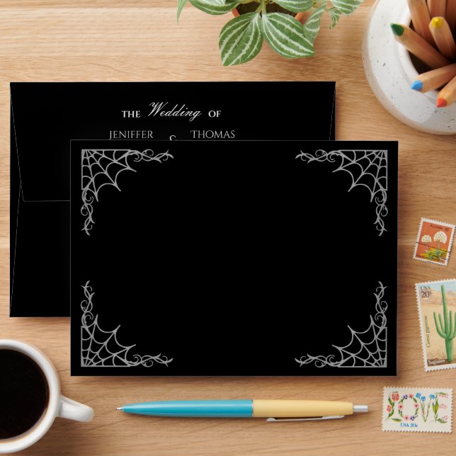 Elegant spider web Gothic Halloween Wedding Envelope (Desk)