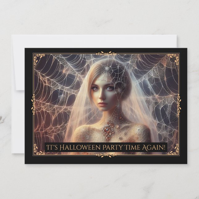 Elegant Spiderweb Girl Halloween Invite (Front)