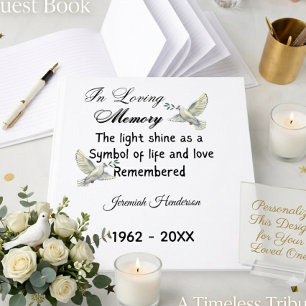 Elegant spiiritual dove Flower Memorial Guest Book