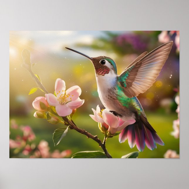 Elegant Spirit Animal: Hummingbird in Flight Poster (Front)