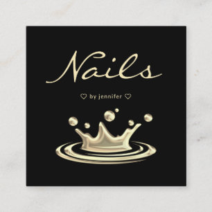 Elegant Splash Gold Polish Modern Nails Black Square Business Card