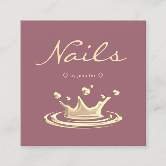 Elegant Splash Gold Polish Modern Nails Rose Square Business Card (Front)