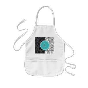 Elegant Split Damask Pattern with Monogram Kids Apron