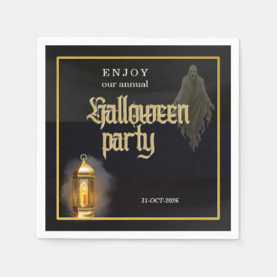 Elegant Spooky Black Gold Lantern Halloween Party Napkin