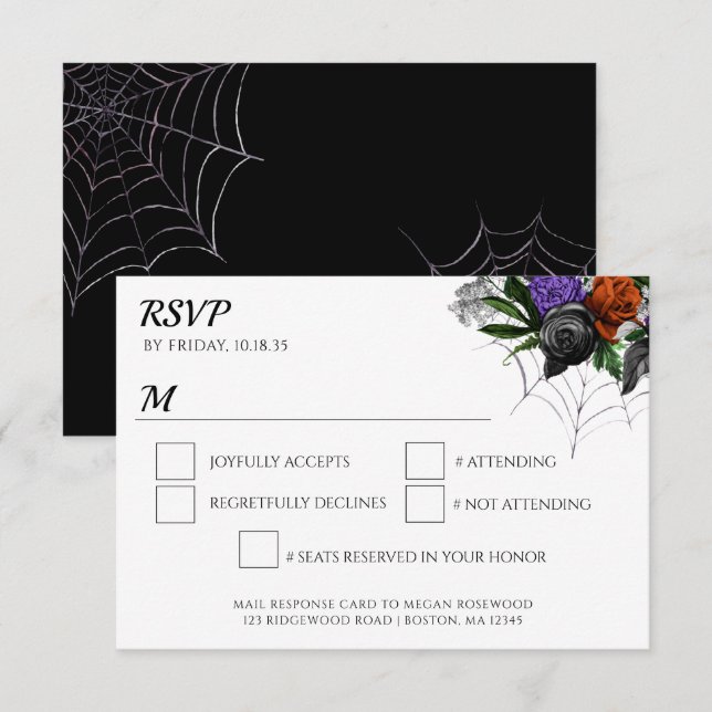 Elegant Spooky Floral Spider Web RSVP Card (Front/Back)