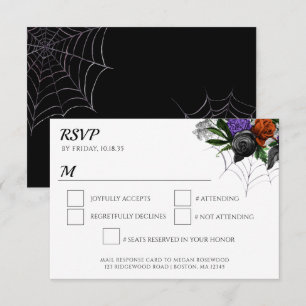 Elegant Spooky Floral Spider Web RSVP Card
