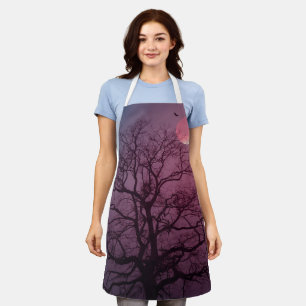 Elegant Spooky Halloween Theme Tree Moon Artwork Apron