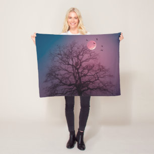 Elegant Spooky Halloween Theme Tree Moon Artwork Fleece Blanket