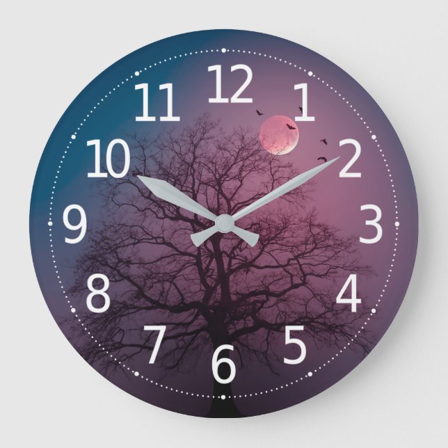 Elegant Spooky Halloween Theme Tree Moon Artwork Large Clock (Front)