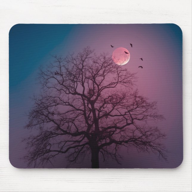 Elegant Spooky Halloween Theme Tree Moon Artwork Mouse Mat (Front)