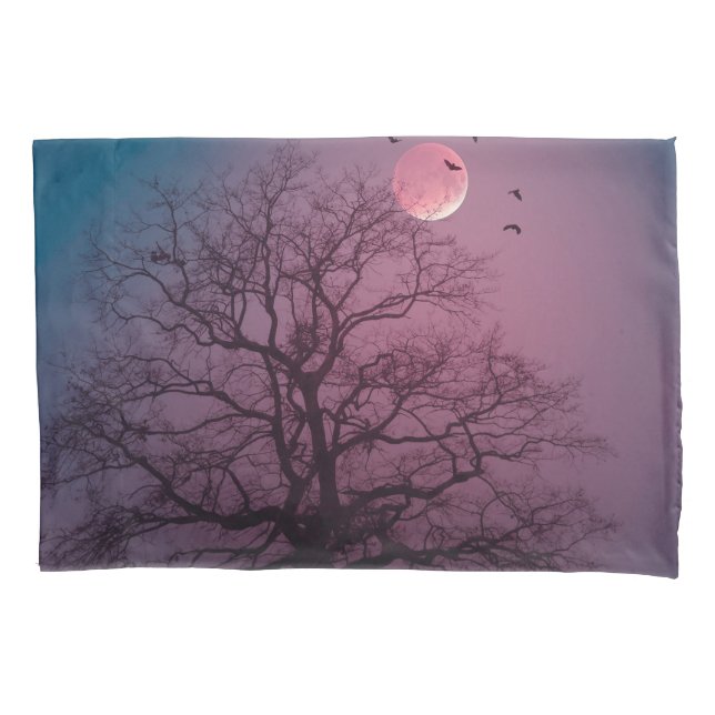 Elegant Spooky Halloween Theme Tree Moon Artwork Pillowcase (Front-Left)