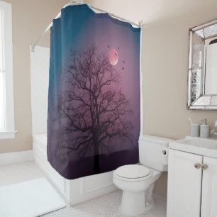 Elegant Spooky Halloween Theme Tree Moon Artwork Shower Curtain