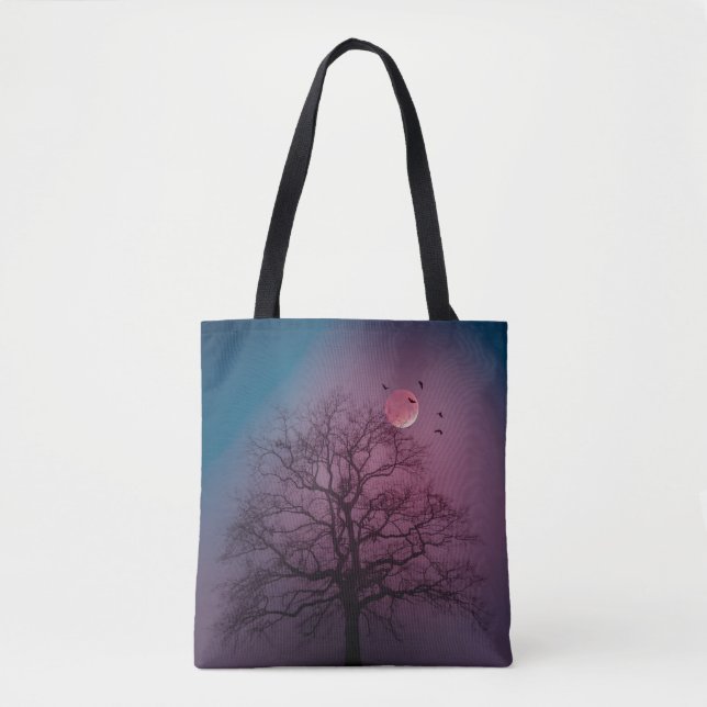 Elegant Spooky Halloween Theme Tree Moon Artwork Tote Bag (Front)