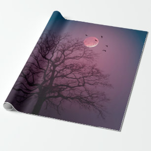 Elegant Spooky Halloween Theme Tree Moon Artwork Wrapping Paper
