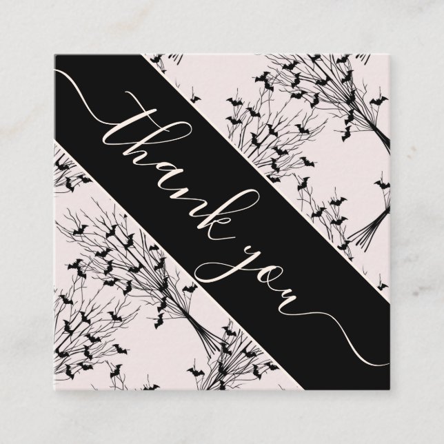 Elegant Spooky Trees & Bats Halloween Thank You Square Business Card (Front)