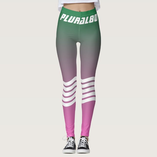 Elegant Sporty monogrammed green pink gradient  Leggings (Front)