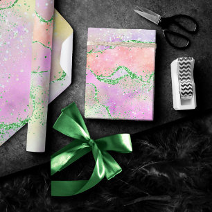 Elegant Spring Agate   Playful Faux Green Glitter Wrapping Paper