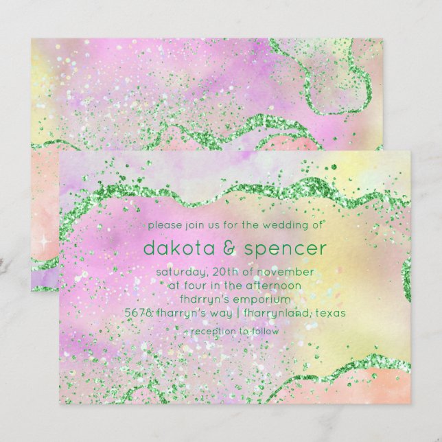 Elegant Spring Agate | Pretty Watercolor Wedding Invitation (Front/Back)