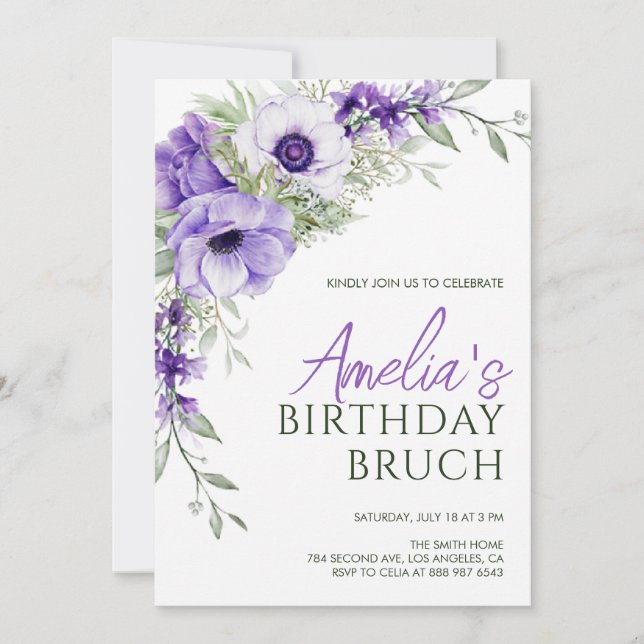 Elegant Spring and Summer Wildflowers Birthday  Invitation (Front)