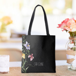 Elegant Spring Black Floral  Boho Cute  Tote Bag