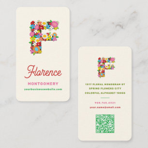 Elegant Spring Blossom Alphabet Letter F Monogram Business Card